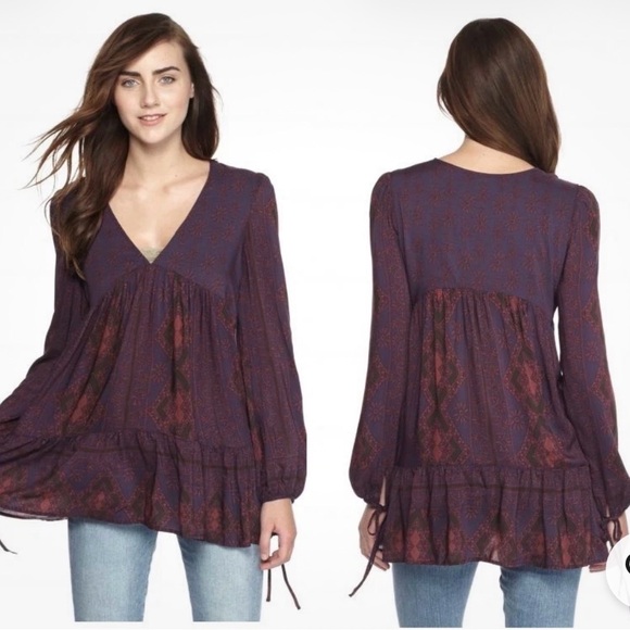 Free People Purple and Red Patterned Tunic Top - Picture 3 of 6